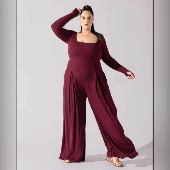 POPFLEX Go With The Flow Long Sleeve Jumpsuit in Vineyard Wine-Still Full Price - Picture 14 of 15